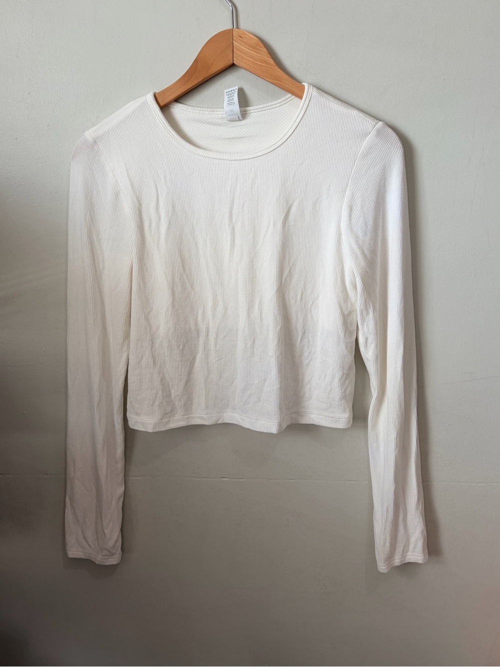 Yogalicious Kathleen Ribbed Cropped Long Sleeve Top Shelf Bra White Medium